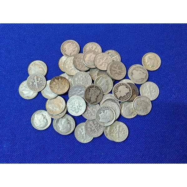 Assorted Years Silver Dimes: Roosevelt, Mercury, and Barber FV: $5.00