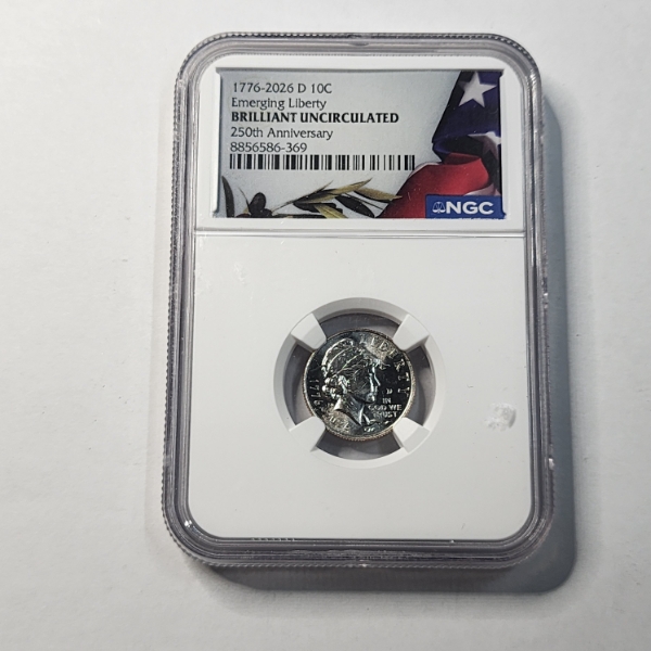 NGC Brilliant Uncirculated 1776-2026 D Emerging Liberty Dime 250th Anniversary