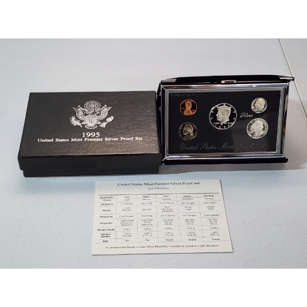1995 United States Mint Premier Silver Proof Set with Display, Box, & CoA