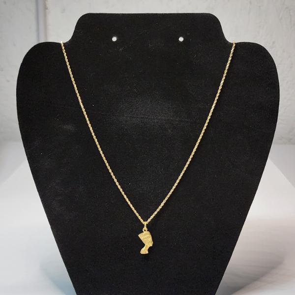 14K Yellow Gold Queen Nefertiti Profile Pendant on 20" Chain - Total Weight: 5.1g