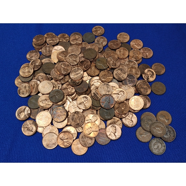 Lot of Assorted Years, Unsearched Lincoln Memorial Cents and Some Canada Cents FV: $2.01