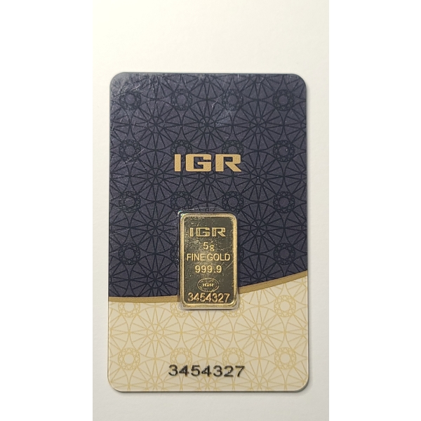 IGR 5g 999.9% Fine Gold Bar In Sealed Protective Tamper-Evident Assay Card
