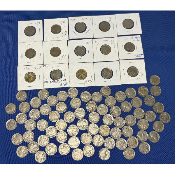 Lot of 89 Assorted Year Buffalo Nickels, FV $4.45