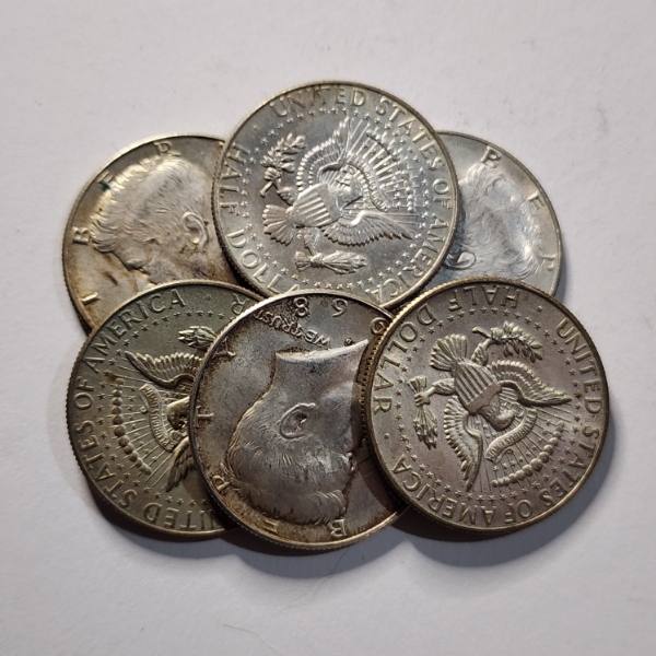Six Assorted 40% Silver United States Kennedy Half Dollars ~ Face Value $3.00