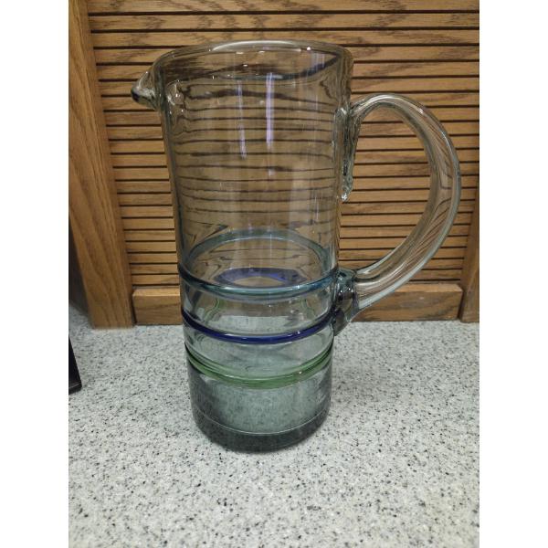 Heavy Handmade Stunning Glass Pitcher And 8 Matching Cocktail Glasses
