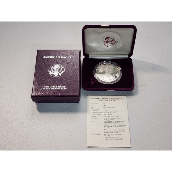 1989 American Silver Eagle - 1 oz .999 Fine Silver - In Original Box with CoA