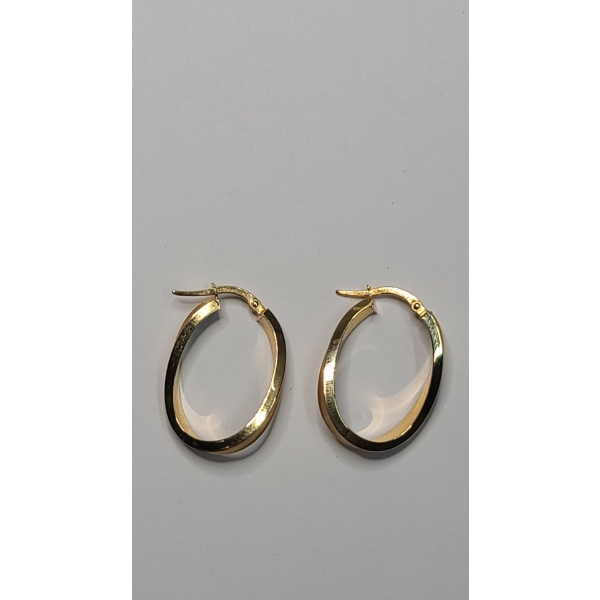 Set Of 14K Yellow Gold Oval Swirl Hoop Earrings - Weight: 1.8g