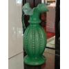 Image 2 : 1 Pc Ruffled 9" Tall Green / Clear Cased Glass Pitcher Vase - Perfect Condition