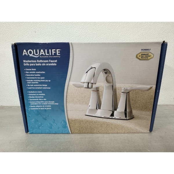 Brand New Aqualife 2 Handle Chrome Finish Bathroom Faucet - 5 Year Warranty - New In Box