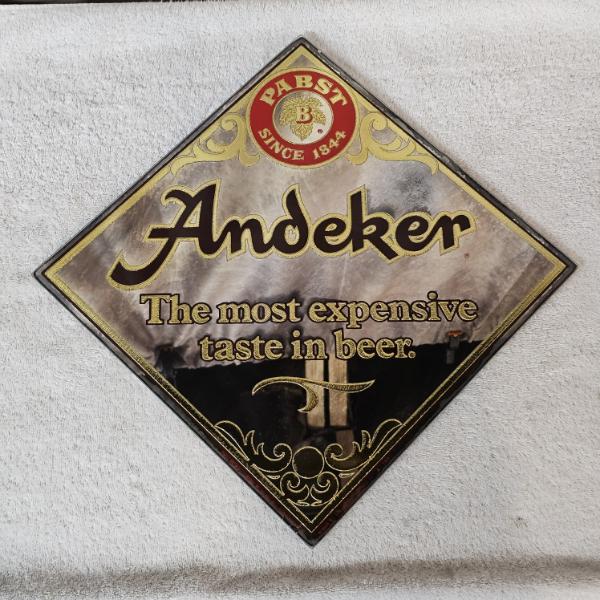 Vintage Pabst Andeker "The Most Expensive Taste In Beer" Diamond Shaped Frameless Mirror Sign (17")