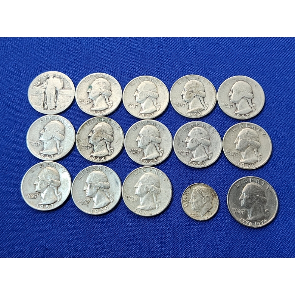 $3.60 Face Value of Assorted U.S. Silver Quarters & 1 Dime ; 1 Non-Silver Bicentennial Quarter