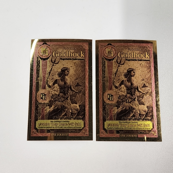 x2 *Alpha Series* Florida 1/4 Goldback Notes 1/4000th Troy Ounce 24K Gold Each