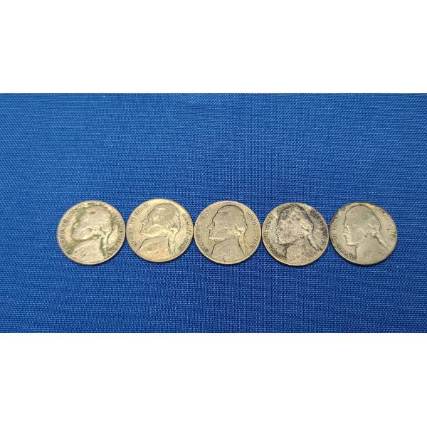 1943-P & 1945-S 35% Silver Jefferson Wartime Nickels - Face Value: $0.25