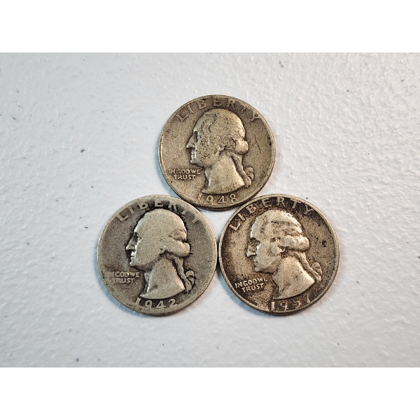 Three U.S. 90% Silver Washington Quarters FV: $0.75