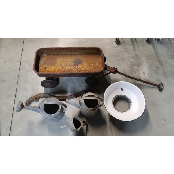 Radio Flyer Wagon, Assorted Size Watering Cans, Water Pump Handle & Light Cover