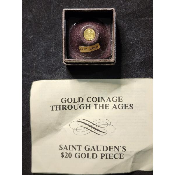 24KT Solid Gold MINIATURE of the United States $20 Gold Saint-Gauden's Coin from Columbia Mint