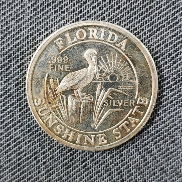 One Troy Ounce .999 Fine Silver Round Florida Sunshine State Design