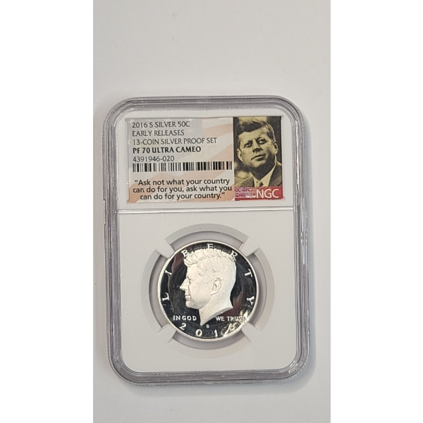 NGC 2016-S PF 70 ULTRA CAMEO Early Releases 90% Silver Kennedy Half Dollar From 13-Coin Silver Set