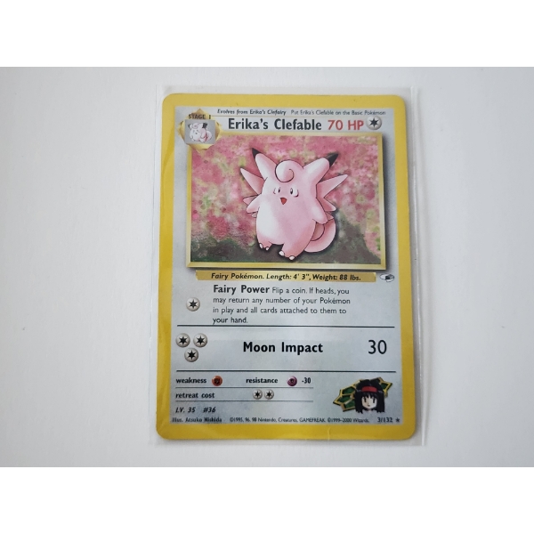 Vintage 1999 Pokemon Trading Card - Erika's Clefable Holo #3/132 - In Sleeve