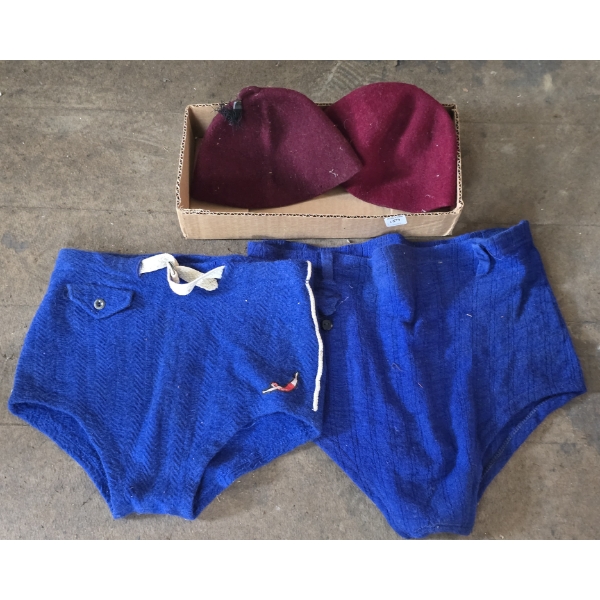 Vintage Wool Swim Bottoms and 2 Wool Hats