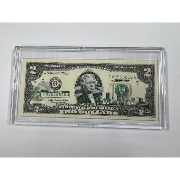 2003 United States Jefferson GEORGIA $2.00 Bill In Hard Case Holder - Mint Condition - RARE