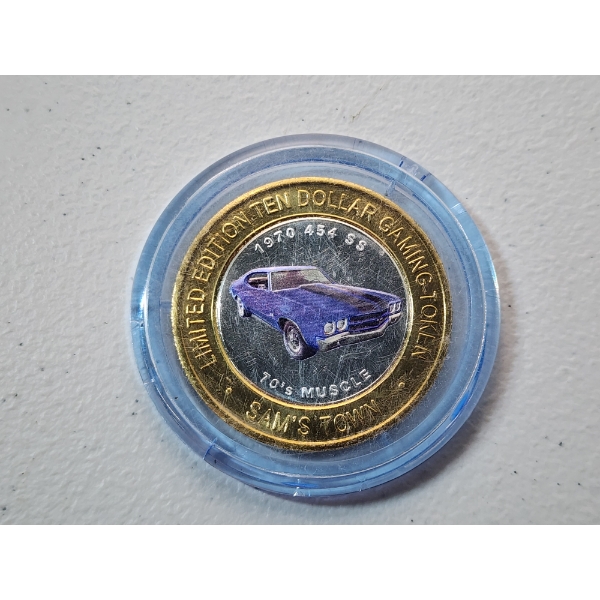Limited Edition Ten Dollar Games Token From Sam's Town Casino ft. Colorized 1970's Muscle Car