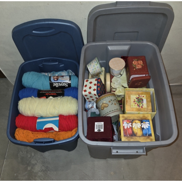 *Pick Up At Mantua Home-No Shipping Available* Two large Plastic Storage Totes, Lots Of New Yarn, Hu