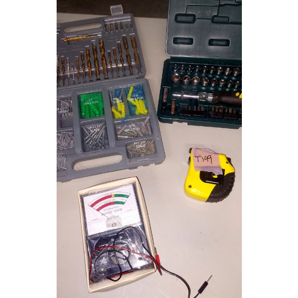 Brand New Tools 4 Pcs As shown, Socket Set, Tape Measure, Volt Meter & Drill Bit & Fastener Kit