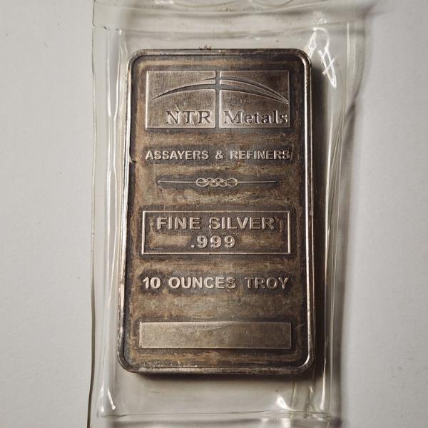 NTR METALS 10 Troy Ounces .999 Fine Silver Bar in Plastic