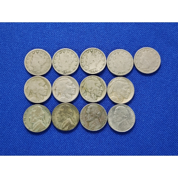 Lot of Assorted Older U.S. Nickels Including "V", Buffalo, Wartime, Jefferson Nickels FV: $0.65