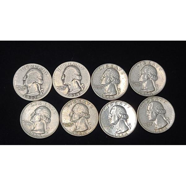 Assorted Years/Mint Marks 90% Silver Washington Head Quarters - Face Value: $2.00
