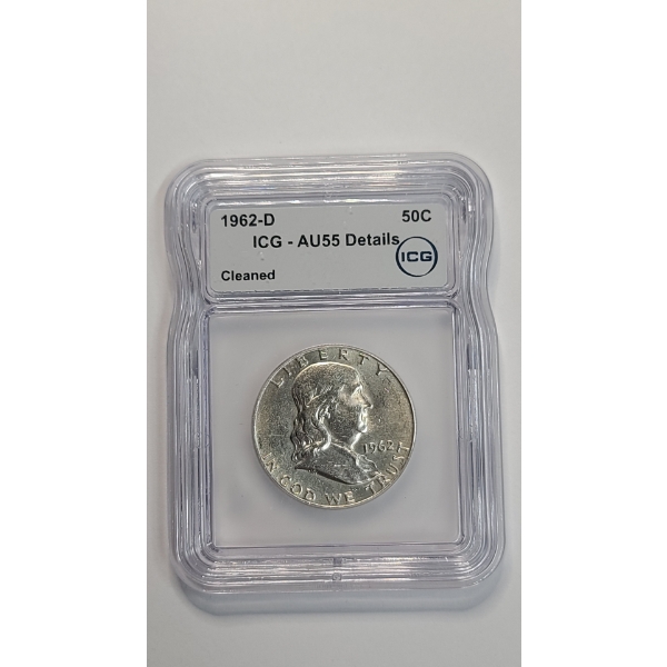 ICG 1962-D AU55 Details 90% Silver Franklin Half Dollar