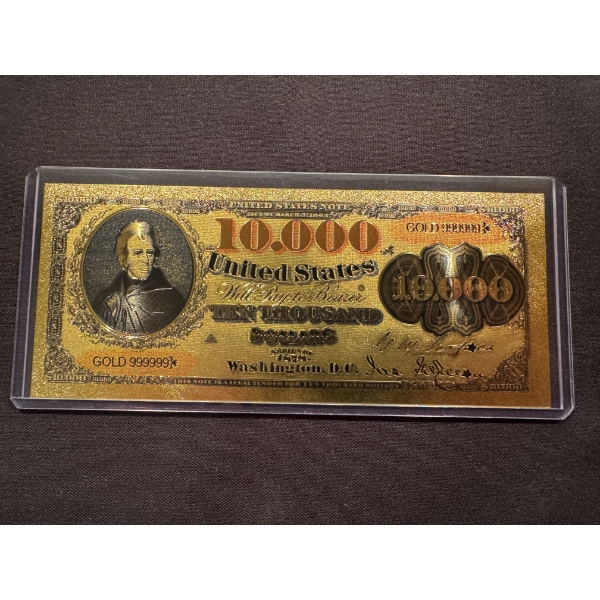 $10,000 Gold Certificate Gold Back .999999 - 24K Gold Back In Protective Holder - Mint Condition