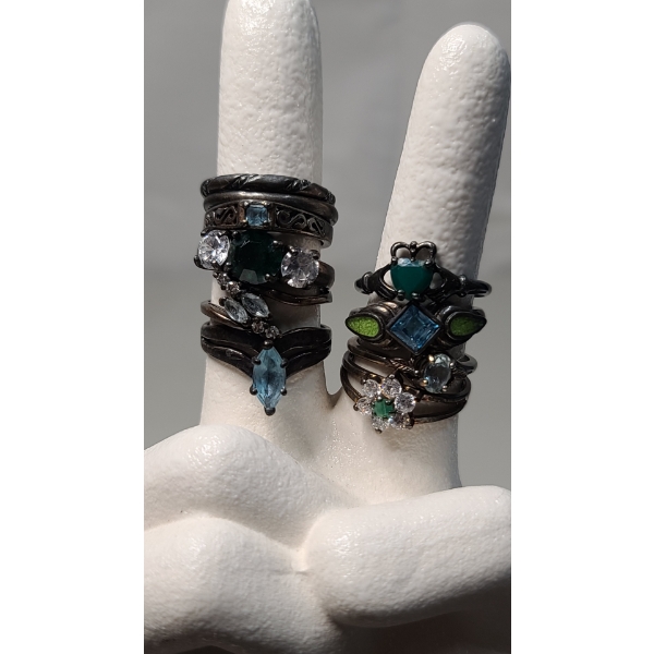 Assorted Sterling Silver Rings With Blue, Green & White Stones - Sizes 8 & 9 - Total Weight: 27g
