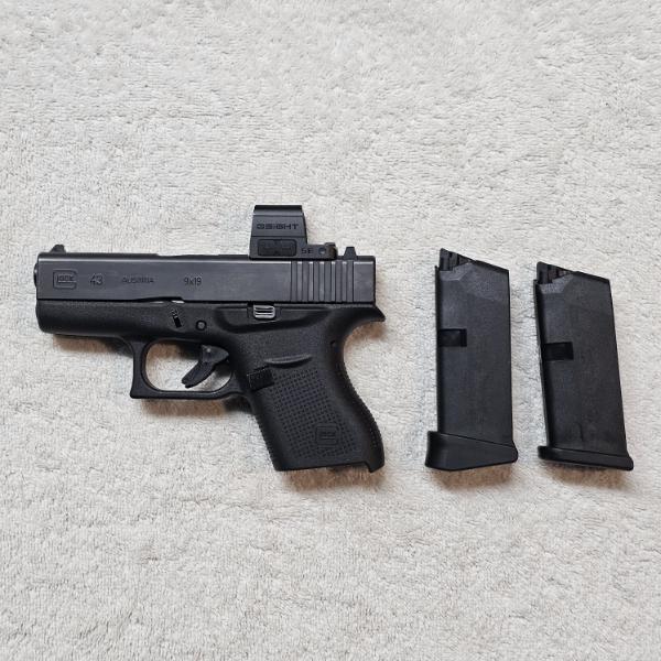 Glock 43 Subcompact 9x19mm Semi-Automatic Pistol with Red Dot Optic and 2 Clips (see description)