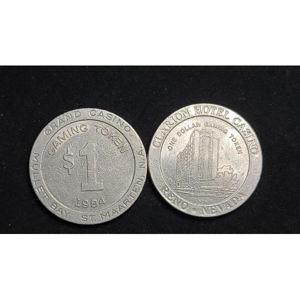 1984 Grand Casino Mullet Bay $1 Gaming Token & 1991 Clarion Hotel $1 Casino Gaming Token 