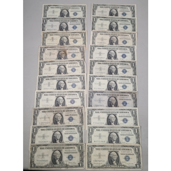 Lot Of (20) Assorted Series United States $1 Silver Certificates - Face Value: $20.00