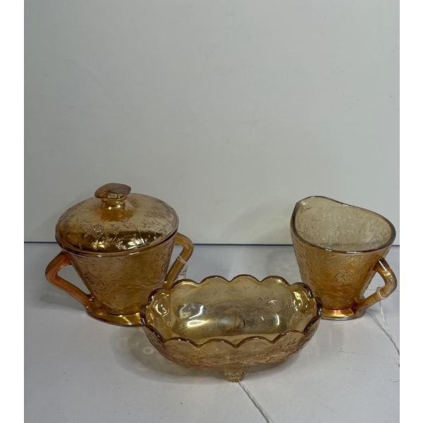 Vintage Jeanette Glassware - Set of 3 - Dish - Tea Cup - Canister with Lid