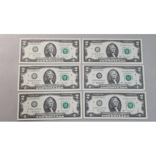(6) Sequential United States Series 2017 A $2 Federal Reserve Notes - Face Value: $12.00