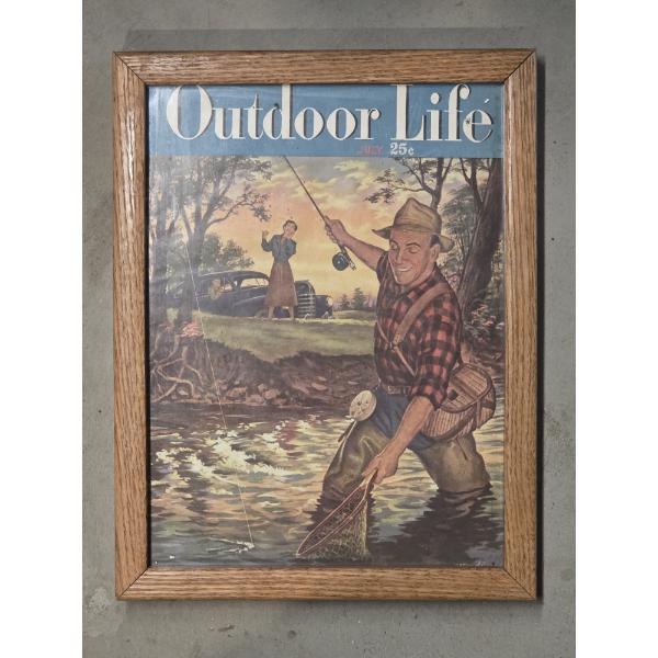 Wood Framed July 25 Cent Outdoor Life Magazine In Excellent Condition! 9.5'' x 12.5''