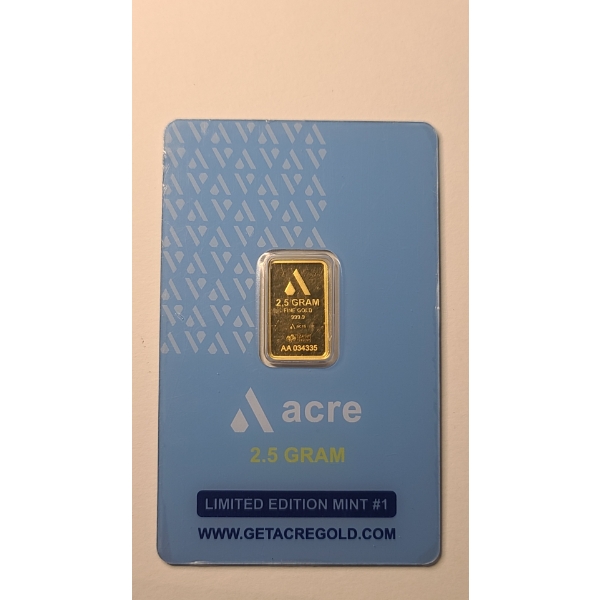 Acre Gold Limited Edition 2.5g .9999 Fine Gold Bar In Sealed Tamper-Evident Assay Card