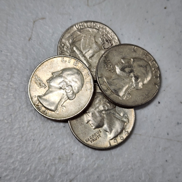 Four Assorted United States 90% Silver Quarters ~ $1.00 Face Value