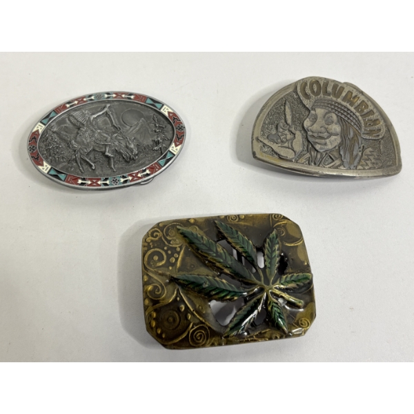 3 Belt Buckles - Western Buckle - Cannibis Leaf - Columbia 