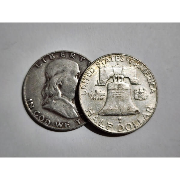 $1.00 Face Value in Assorted 90% Silver United States Franklin Half Dollars~ Dates & Conditions Vary