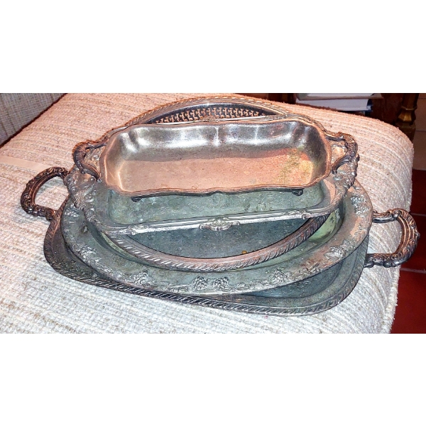 Grouping Of Large Silver Plate Patters As Pictured