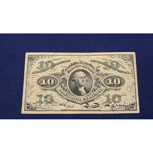 1860's Third Issue 10 Cent Fractional Currency FR#1255 Green Reverse
