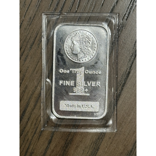 One Troy Ounce .999 Fine Silver Bar Featuring Morgan Dollar Design