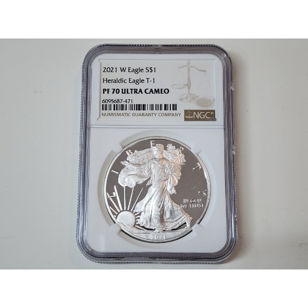 NGC PF 70 ULTRA CAMEO 2021-W American Eagle Heraldic Eagle T-1,1 oz .999 Fine Silver