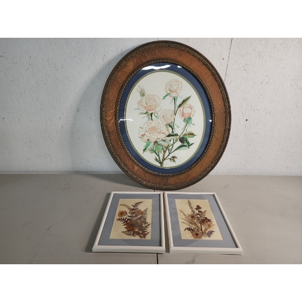 Decorative Framed Floral Wall Art: 11x9in and 24.5in 