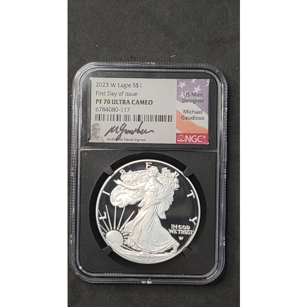 2023-W NGC First Day Of Issue PF 70 ULTRA CAMEO 1 OZ Fine Silver American Eagle - Signed 